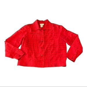 COLDWATER CREEK Red Textured Floral Silk Blend Jacket Small